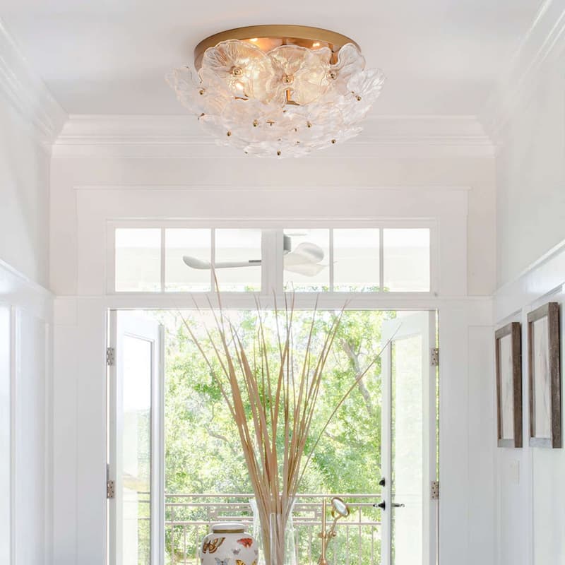 Emilia 4-Light Brushed Brass Flower Crystal Glass Flush Mount - 18.5 inches in diameter x 9 inches H