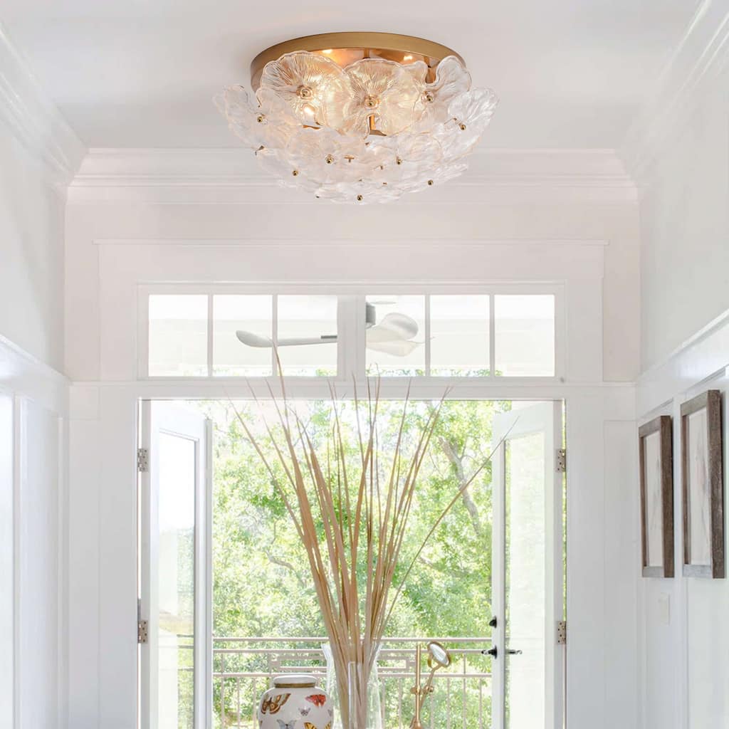 Emilia 4-Light Brushed Brass Flower Crystal Glass Flush Mount - 18.5 inches in diameter x 9 inches H