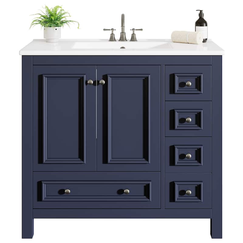 Modern Bathroom Vanity with Sink, Vanity Cabinet with Drawer and Door Organizer