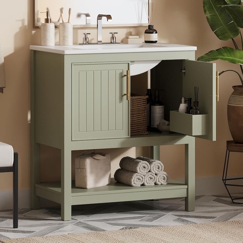 30-Inch Bathroom Vanity with Ceramic Sink and Versatile Storage