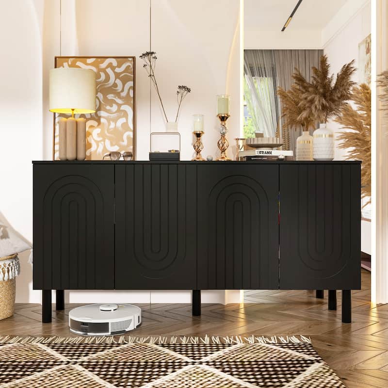 White Sideboard Bookcase Kitchen Cabinet Buffet Credenza End Table Whie/Black - Black