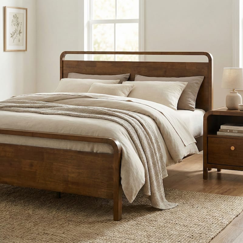 Roundhill Furniture Eldren Wood Platform Bed in Walnut Finish, King