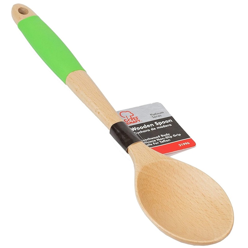 Chef Craft 14" Long Beechwood Wooden Kitchen Mixing Spoon with Silicone Handle