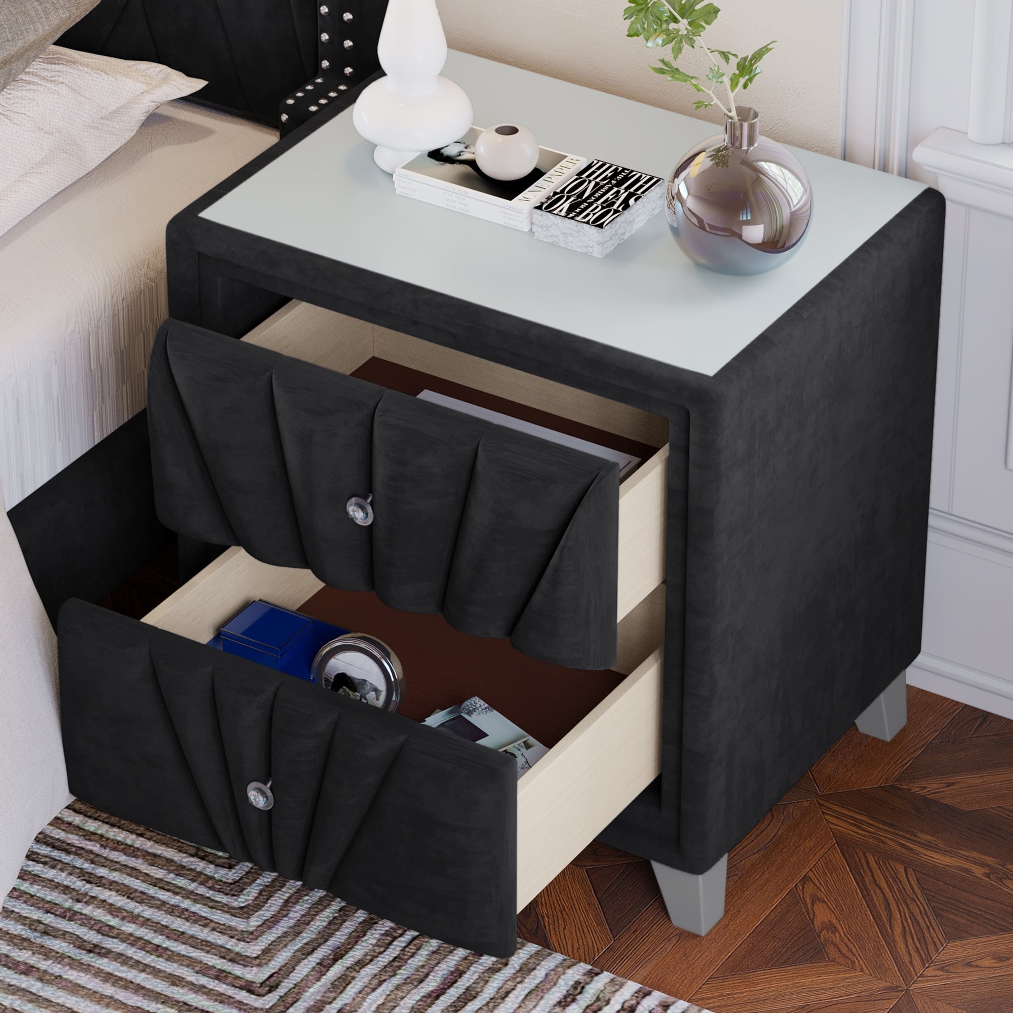 Black nightstand deals with glass top