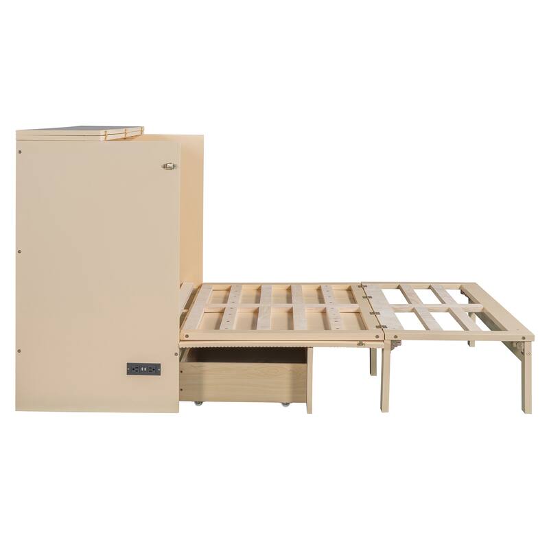 Full Size Murphy Bed with Drawers, USB Ports, and Charging Sockets - Modern Space-Saving Wall Bed with Smooth Pulley Design