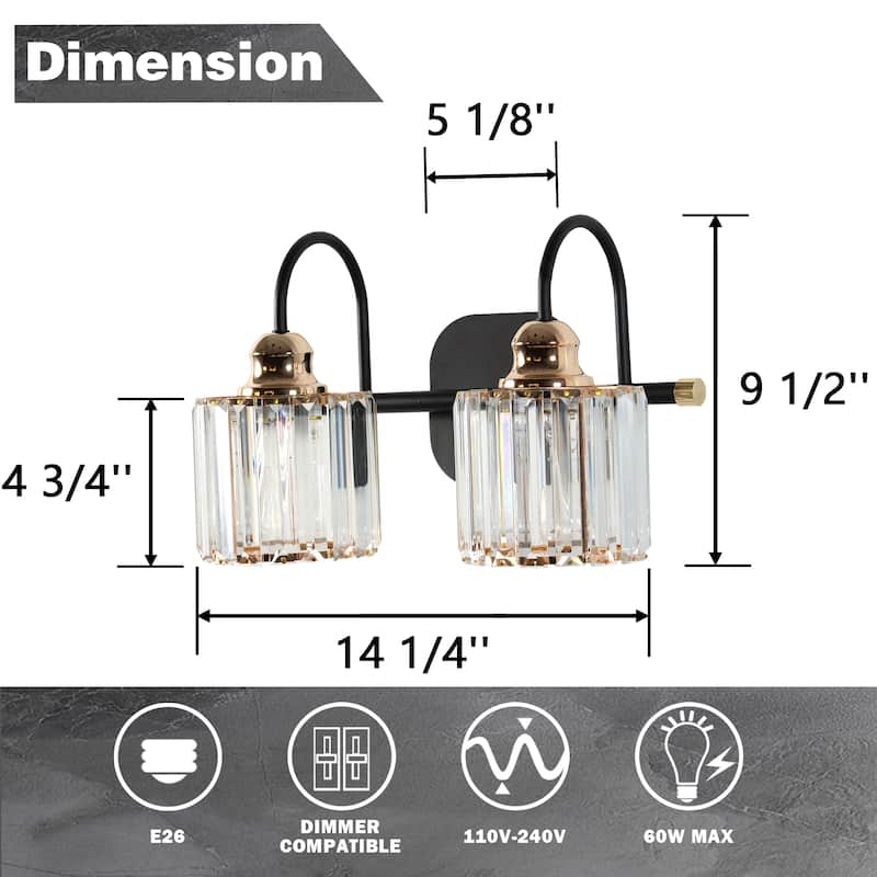 ExBrite Modern Rose Gold Dimmable Bathroom Crystal Vanity Lights