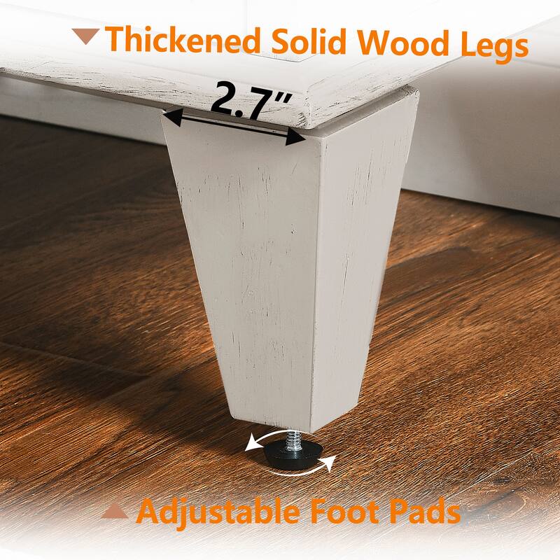 Rustic TV Stand Antique White Sideboard Side Cabinet with Handles, Buffet Server Cabinet Floor Cabinet Coffee Cabinet