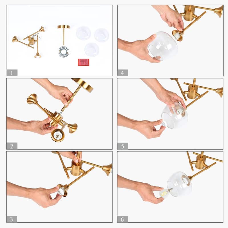 Mid-century Modern 3-light Adjustable Semi-flush Mount Sputnik Wine Glass Dimmable Ceiling Lights - D20'' * H10.5''