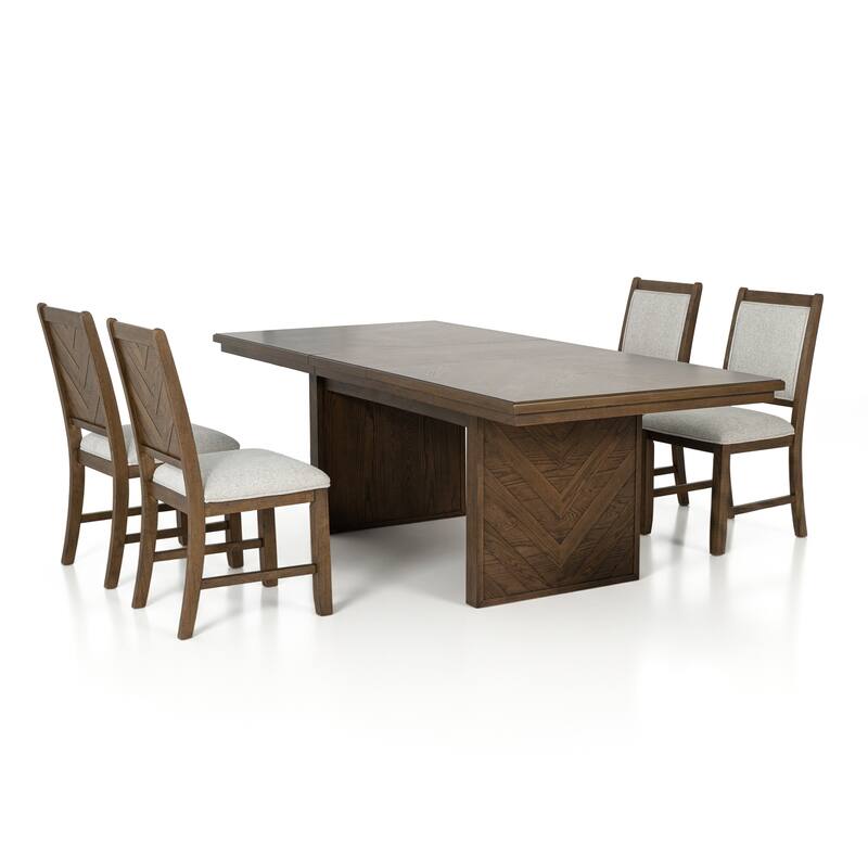 Furniture of America Virex Rustic 5-Piece Solid Wood Extendable Dining Table Set