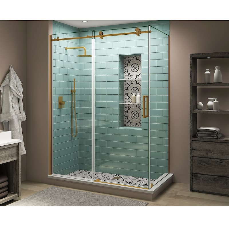 Coraline XL 56-60 in. x 34 in. x 80 in. Frameless Corner Sliding Shower Enclosure, Clear Glass, Right