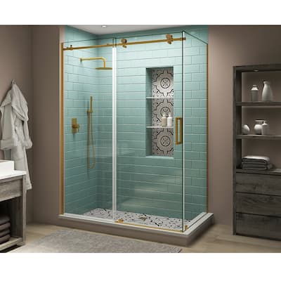 Coraline XL 56-60 in. x 34 in. x 80 in. Frameless Corner Sliding Shower Enclosure, Clear Glass, Right