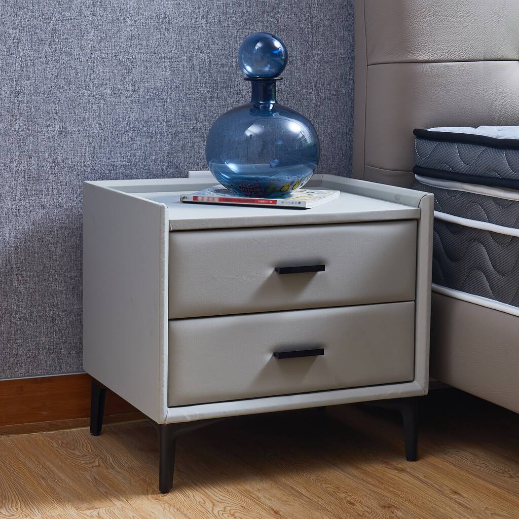 Nightstand, Modern Nightstand with 2 Drawers, Night Stand with PU Leather and Hardware Legs