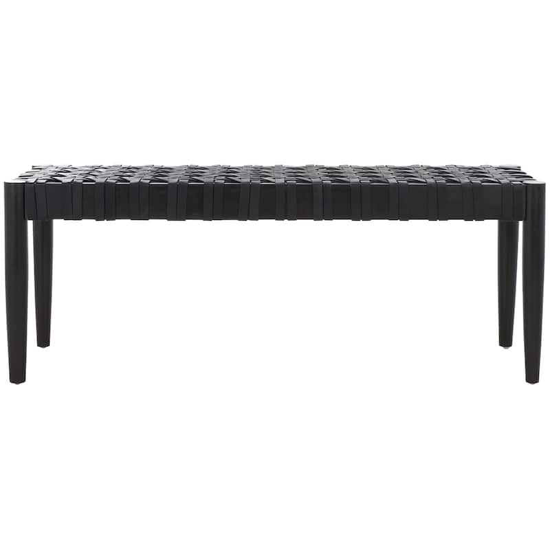 SAFAVIEH Margaretta Solid Wood & Woven Leather Bench - 47 In. W x 16 In. D x 16 In. H - 47Wx16Dx16H