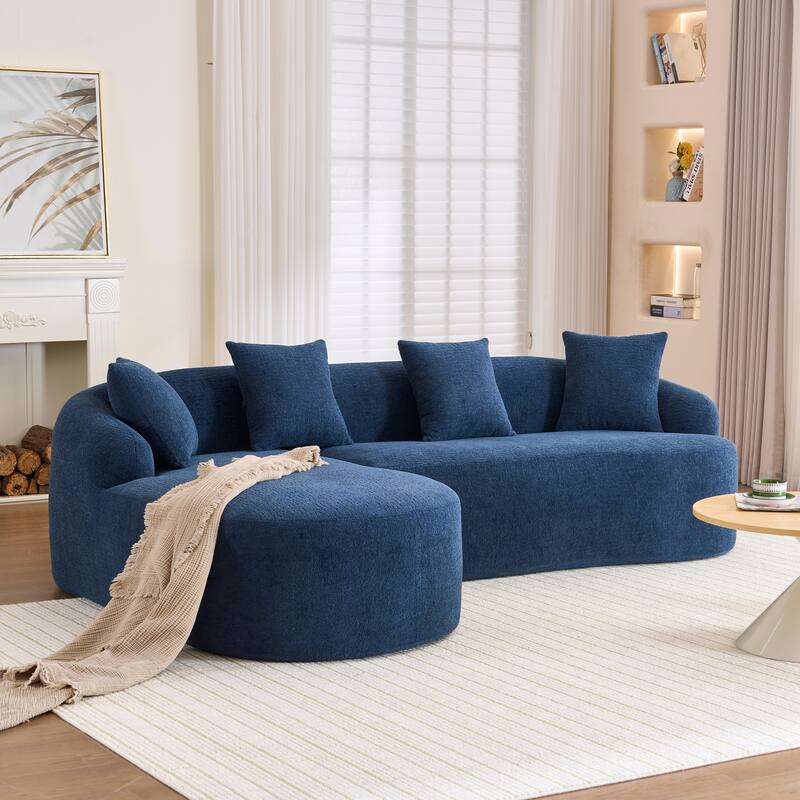 L-Shaped Sectional Sofa with Curved Chaise, Chenille Boneless Cloud Sofa, Modular 4-Seater Sofa with 4 Throw Pillows