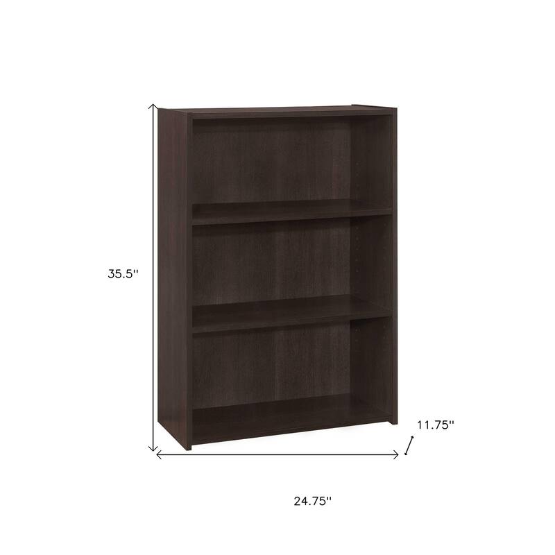 HomeRoots 36" Espresso Wood Adjustable Three Tier Bookcase - 11.75