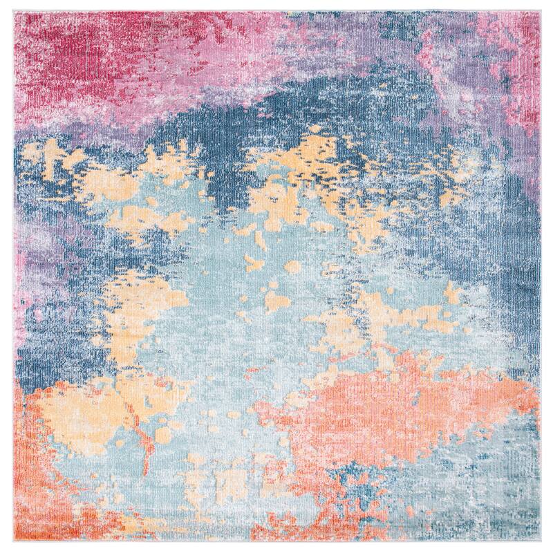 SAFAVIEH Porcello Corinna Modern Abstract Rug - 6'7" Square - Blue/Pink