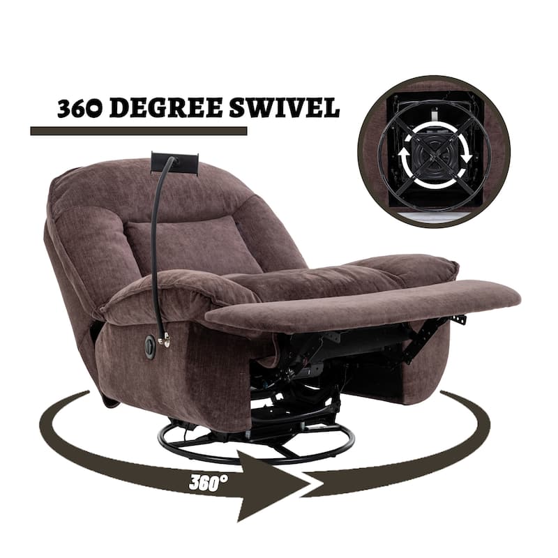 Clihome Adjustable Swivel Chenille Recliner with Phone Holder