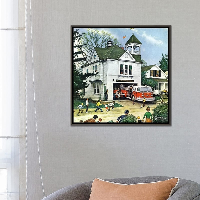 iCanvas "The New American LaFrance is Here (Firehouse)" by Norman Rockwell Framed