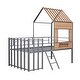 preview thumbnail 31 of 37, Metal House Bunk Bed with Roof and Guardrails, Twin Size