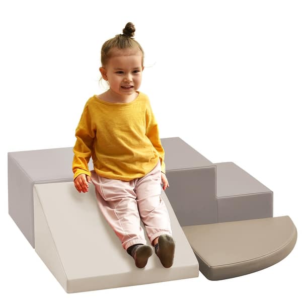 slide 2 of 16, Soft Climb and Crawl Foam Playset, Safe Soft Foam Nugget Block for Infants, Preschools, Toddlers, Kids Crawling and Climbing Beige