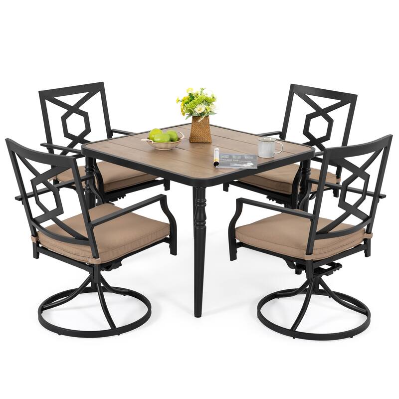 Patio Metal Dining Set of 5 with Padded Cushions and Umbrella Hole