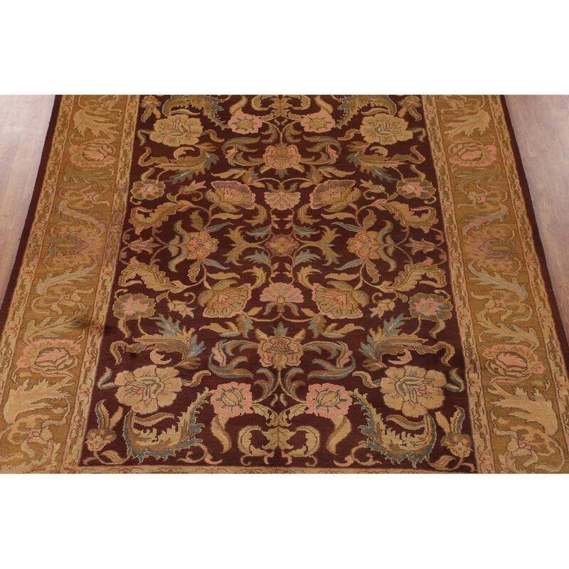 Burgundy Floral Agra Indian Area Rug Handmade Wool Carpet - 7'11"x 9'11"