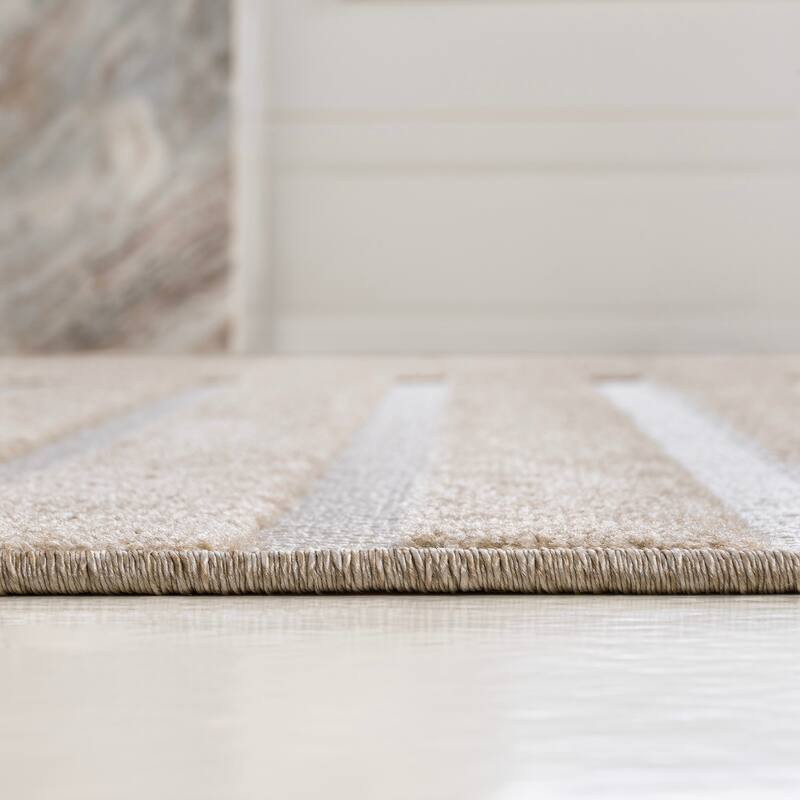 JONATHAN Y Finn High-Low MidCentury Modern Arch Stripe Two-Tone Indoor/Outdoor Rug