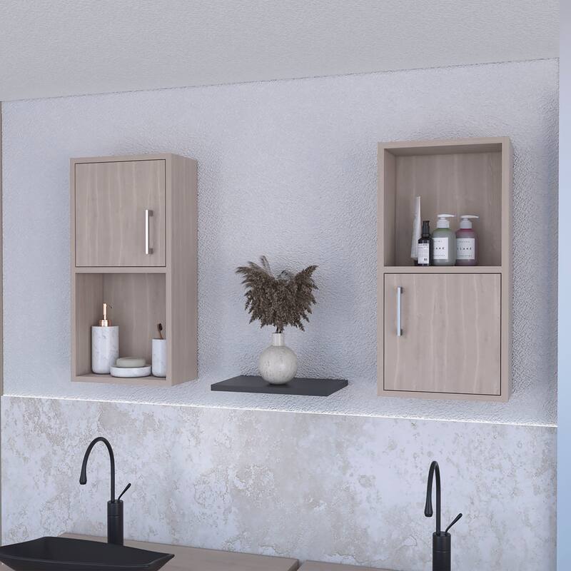Wall-Mounted Bathroom Medicine Cabinets with Open Shelf, Sleek Handles for Storage and Organization - 6.2X11.8 in - White Oak + Wood