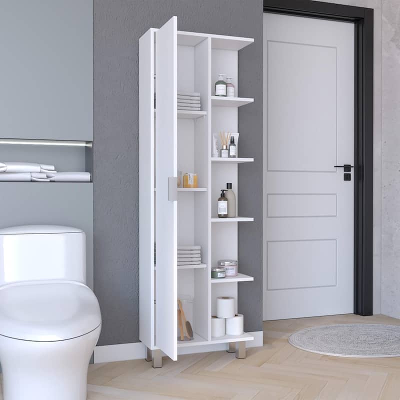 Crovie 63" Tall Modern Bathroom Seven Shelves Tall Linen Tower