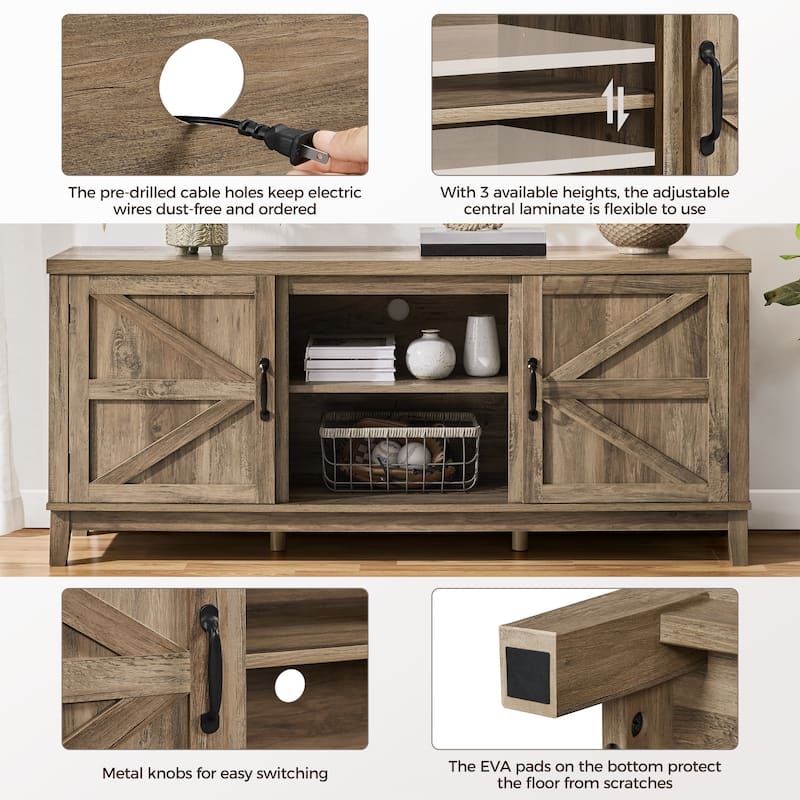 Yaheetech 58" 2-Tier Farmhouse TV Stand Entertainment Console Cabinet