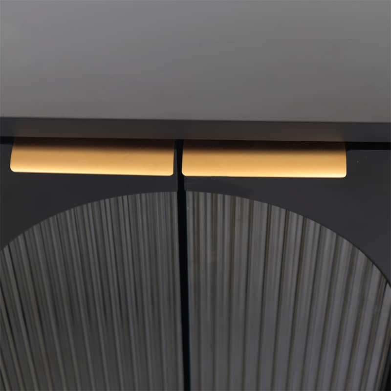 Accent Cabinet Black Lacquered Wooden Cabinet w/ 4 Glass Doors Buffet