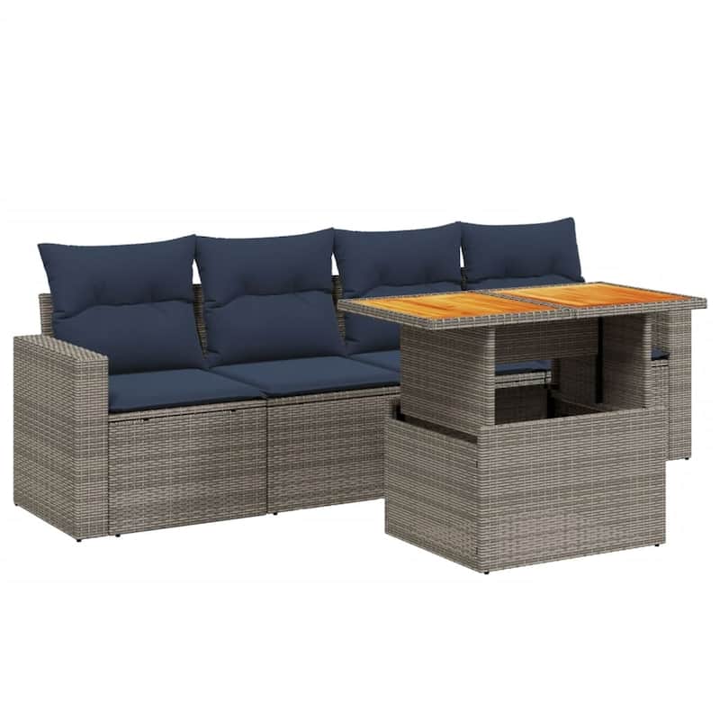 vidaXL Patio Sofa Set with Cushions Outdoor Furniture 5 Piece Poly Rattan