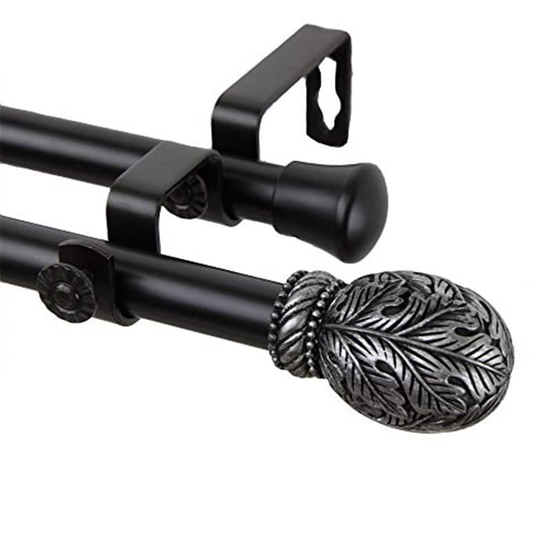Double Curtain Rod Set - Decorative Window Rod with Finials, Adjustable Length, Black Steel Home Decor - 170