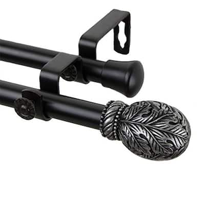 Double Curtain Rod Set - Decorative Window Rod with Finials, Adjustable Length, Black Steel Home Decor - 170