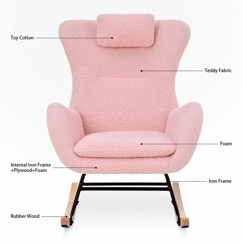 Teddy Rocker Glider Chair with High Backrest and Adjustable Headrest