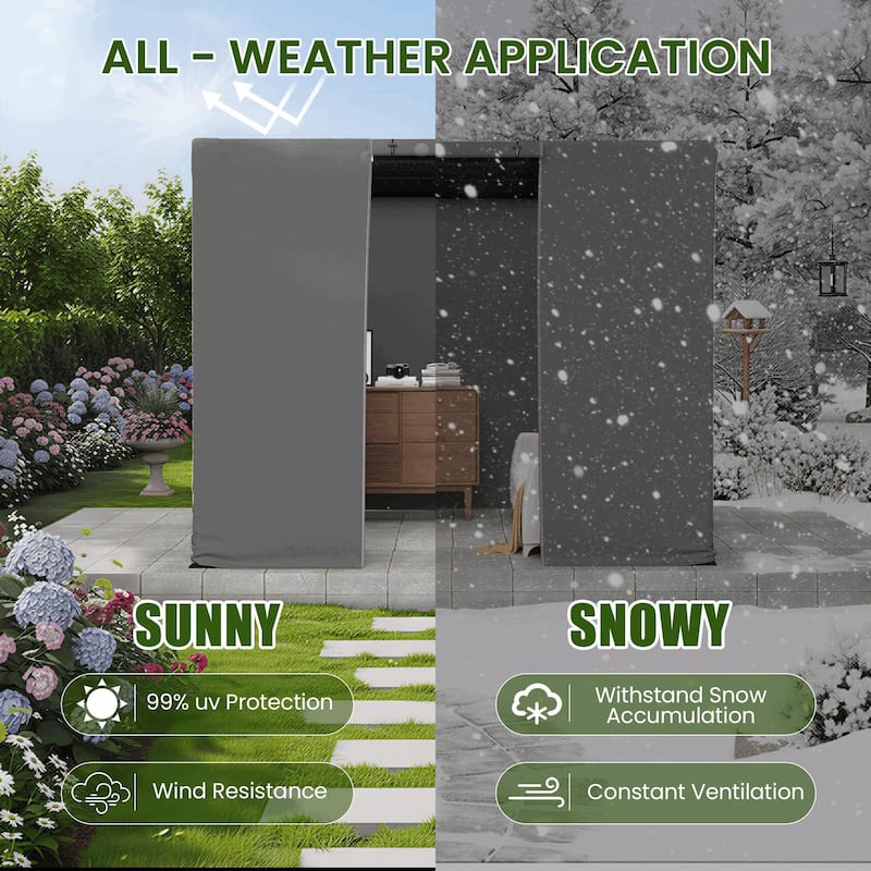 EROMMY Waterproof Pergola Winter Cover with Sidewalls, Mesh Windows and Roll-Up Door, All-Season Weather Enclosure