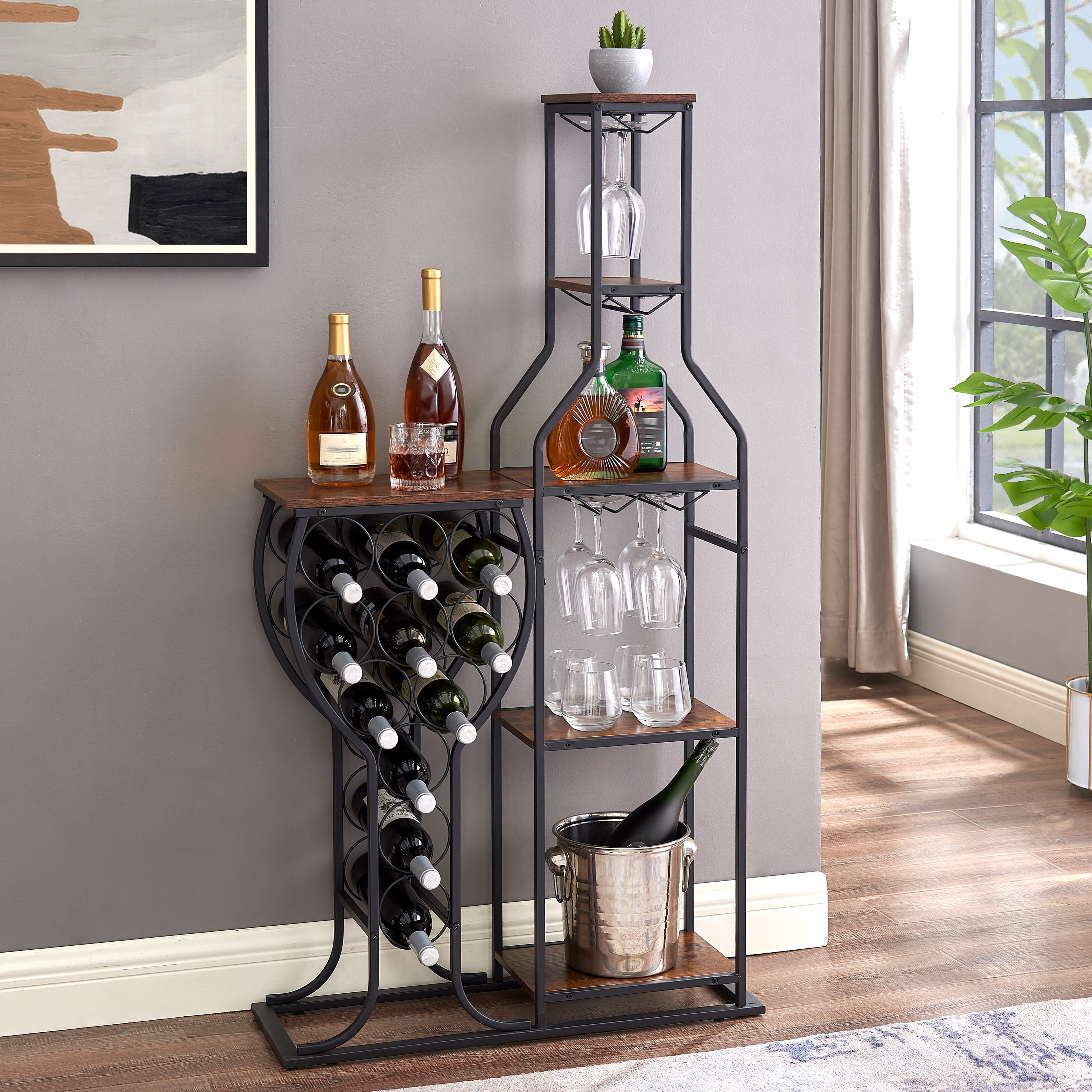 Bar Cabinet Wine Bottle Holder, Freestanding Floor With Glass