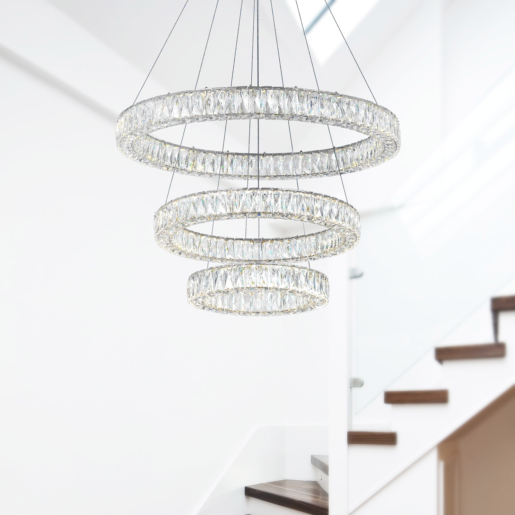 CWI Lighting Madeline Integrated LED 3 Ring 32in Chrome Chandelier