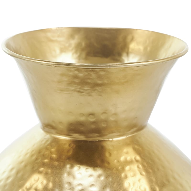 Metal Hammered Spotted Decorative Vase with Fluted Top - Gold - Roche River Decor