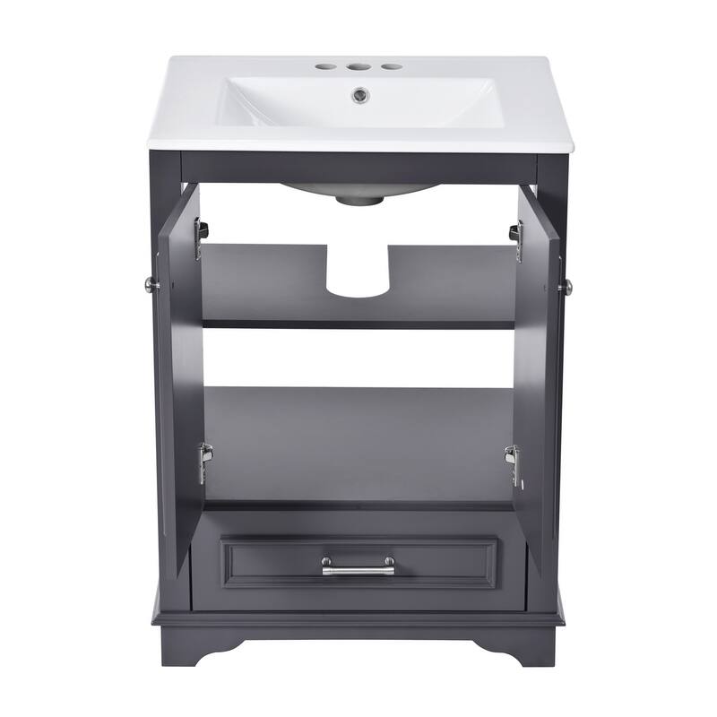 24'' Bathroom Wood Storage Vanity Cabinet with Ceramic Sink, Drawer