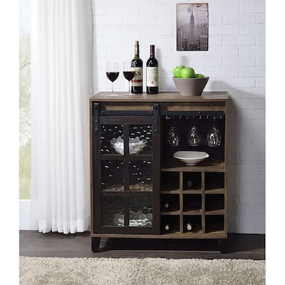 Everidge Rustic Oak and Black Wine Cabinet with Door