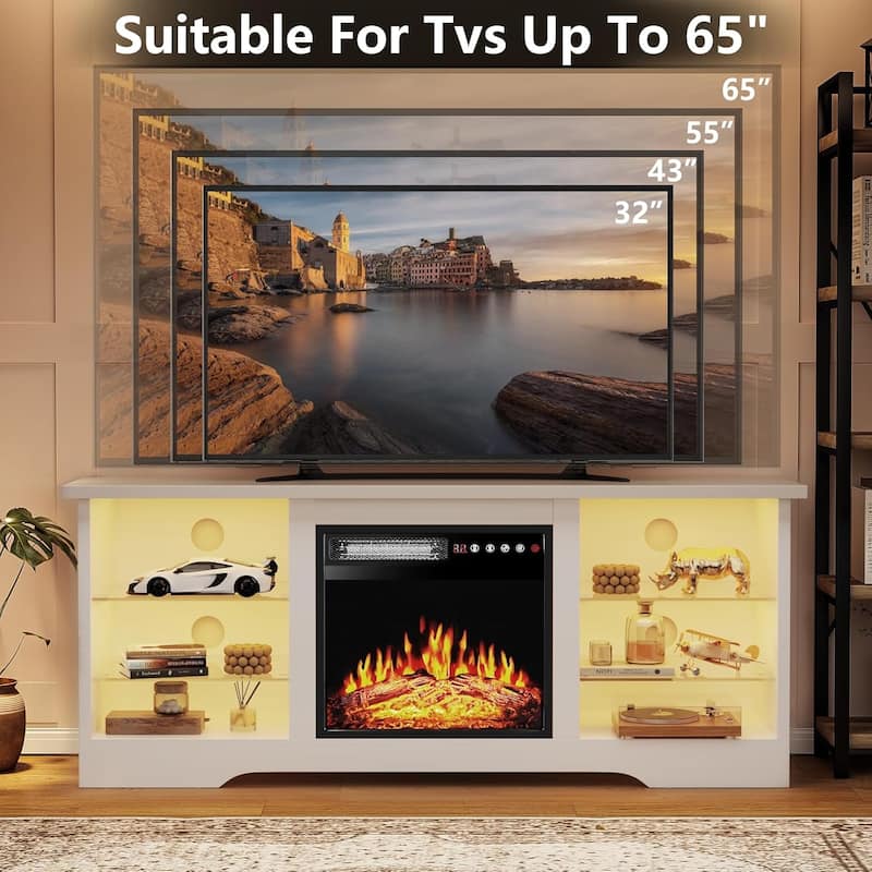 Bossin 58" Fireplace TV Stand with 18'' Electric Fireplace,Modern Entertainment Center for 65'' TVs,TV Cabinet