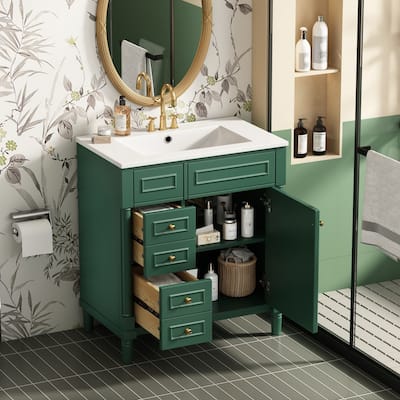 30" Freestanding Bathroom Vanity with Sink, Soft-Closing Door and 2 Drawers