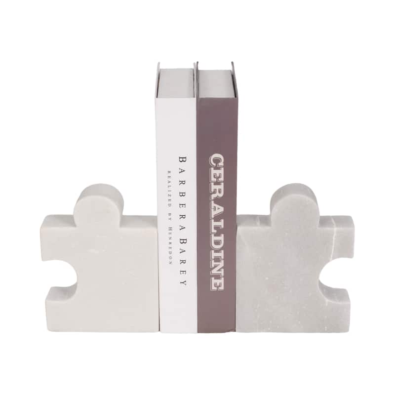 Sagebrook Home White Marble Puzzle-Shaped Bookends White Marble - 5" x 2" x 7"