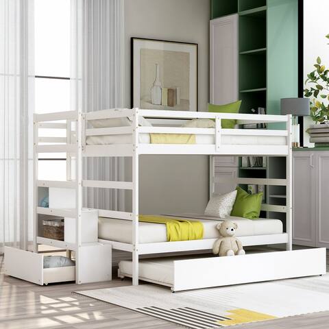 Versatile Full over Full White Bunk Bed with Twin Size Trundle, High Quality Solid Pine Legs and Durable Frame for Bedroom