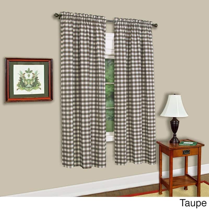 Sweet Home Collection Buffalo Check Plaid Gingham Window Single Panel Curtain - 63" Long - Taupe