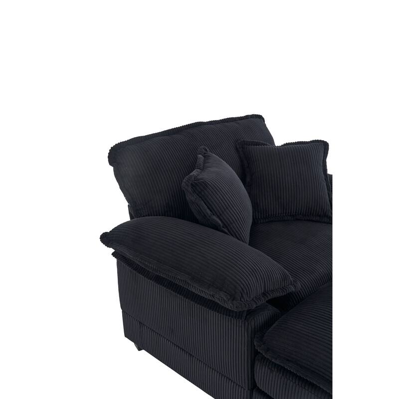 56.3 Inch Black Foam Corduroy Single Sofa with 2 Toss Pillows and Ottoman