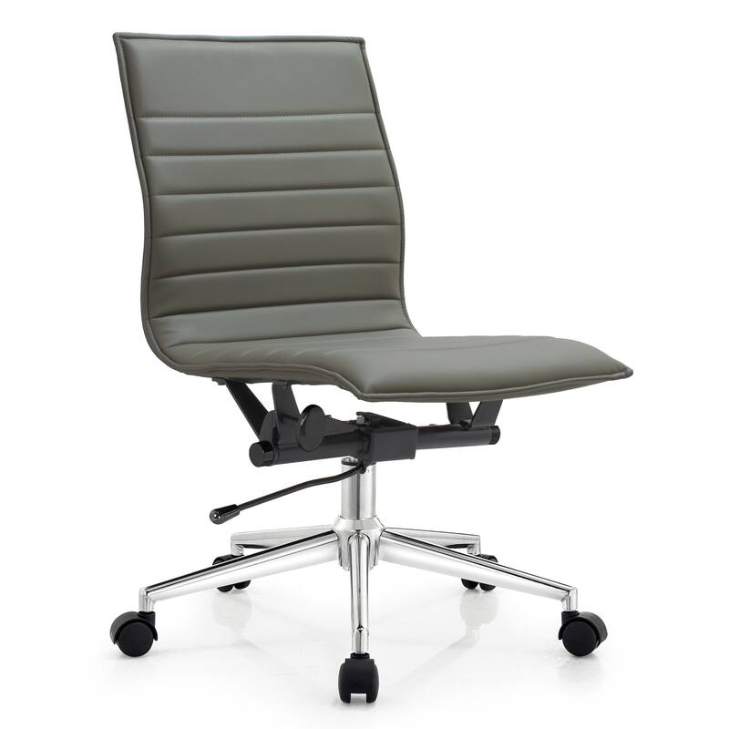 Set of 2 Modern Office Chairs, Upholstered PU Leather Ribbed Armless Mid Back with Metal Frame, Adjustable Height, Tilt