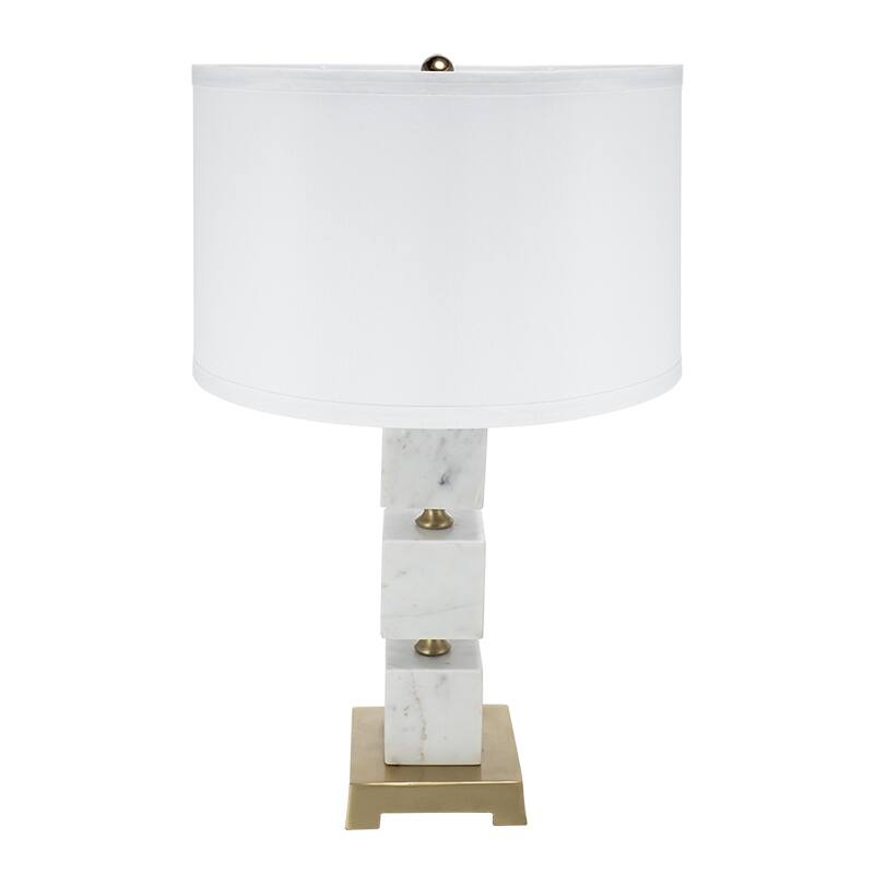 D16x26.5" White Marble Cube Table Lamp with Gold Base and Body (Lamp Shade Assembly Required)