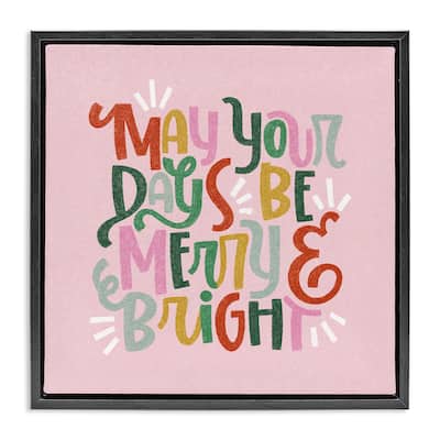 Stupell Pastel Merry & Bright Phrase Framed Floater Canvas Wall Art Design By Sarah Hickman